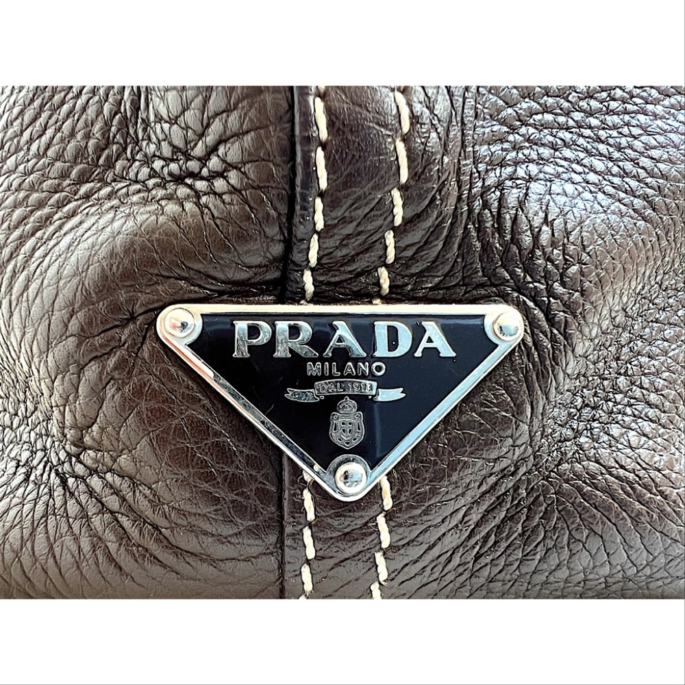 Prada Brown Vitello Daino Pebble Leather Hobo Bag - Picture 3 of 11